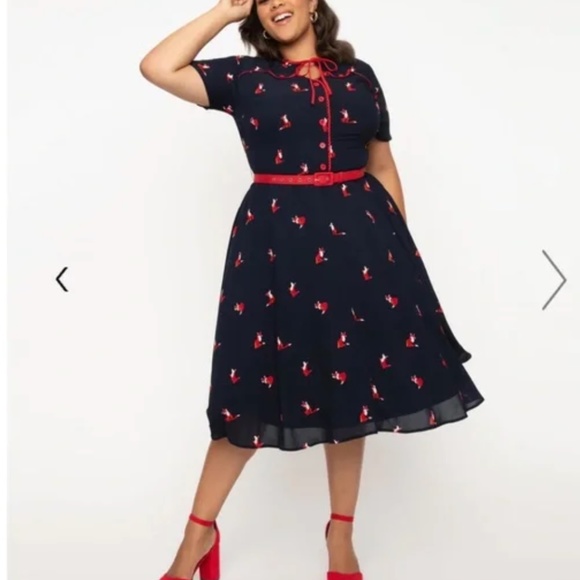 UNIQUE VINTAGE Navy & Fox Print Estelle Swing Dress • size 1X/16 NWT - Picture 4 of 4